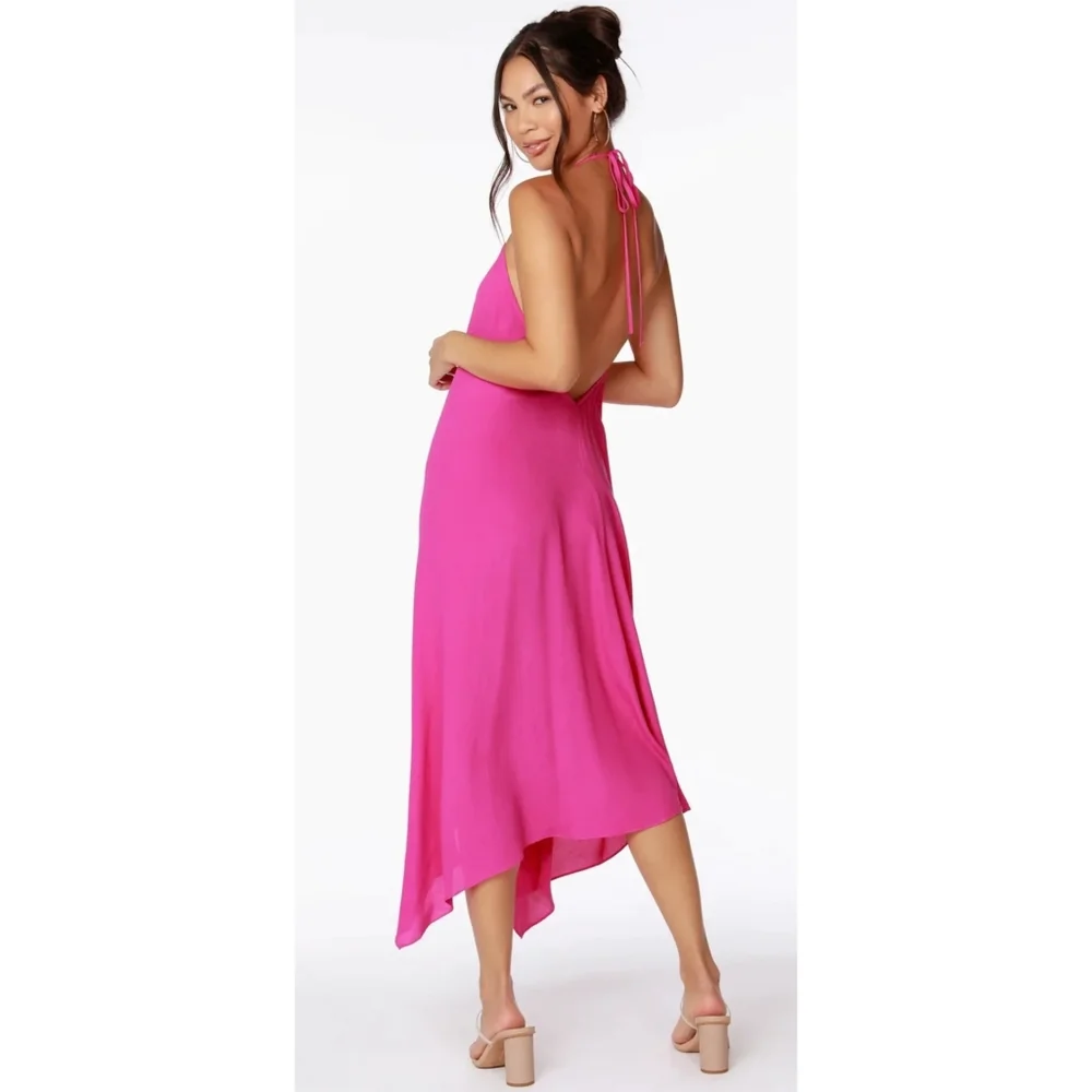NWT bobi BLACK V Neck Low Back Halter Dress, Size Small, Color Fuchsia